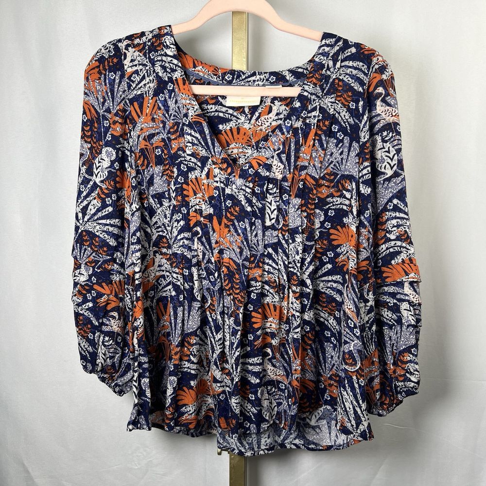 Maeve Anthropologie Cathy Blouse‎ Jungle Print Monkey Bird Leaf Boho Peasant  XS